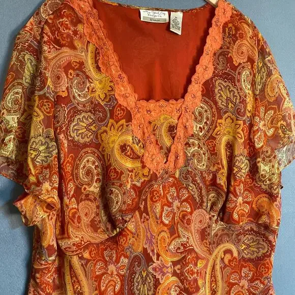 Vintage New York Co Womens 100% Silk Babydoll Top Size 3X Fairy Lace Trim Mesh - Picture 4 of 11